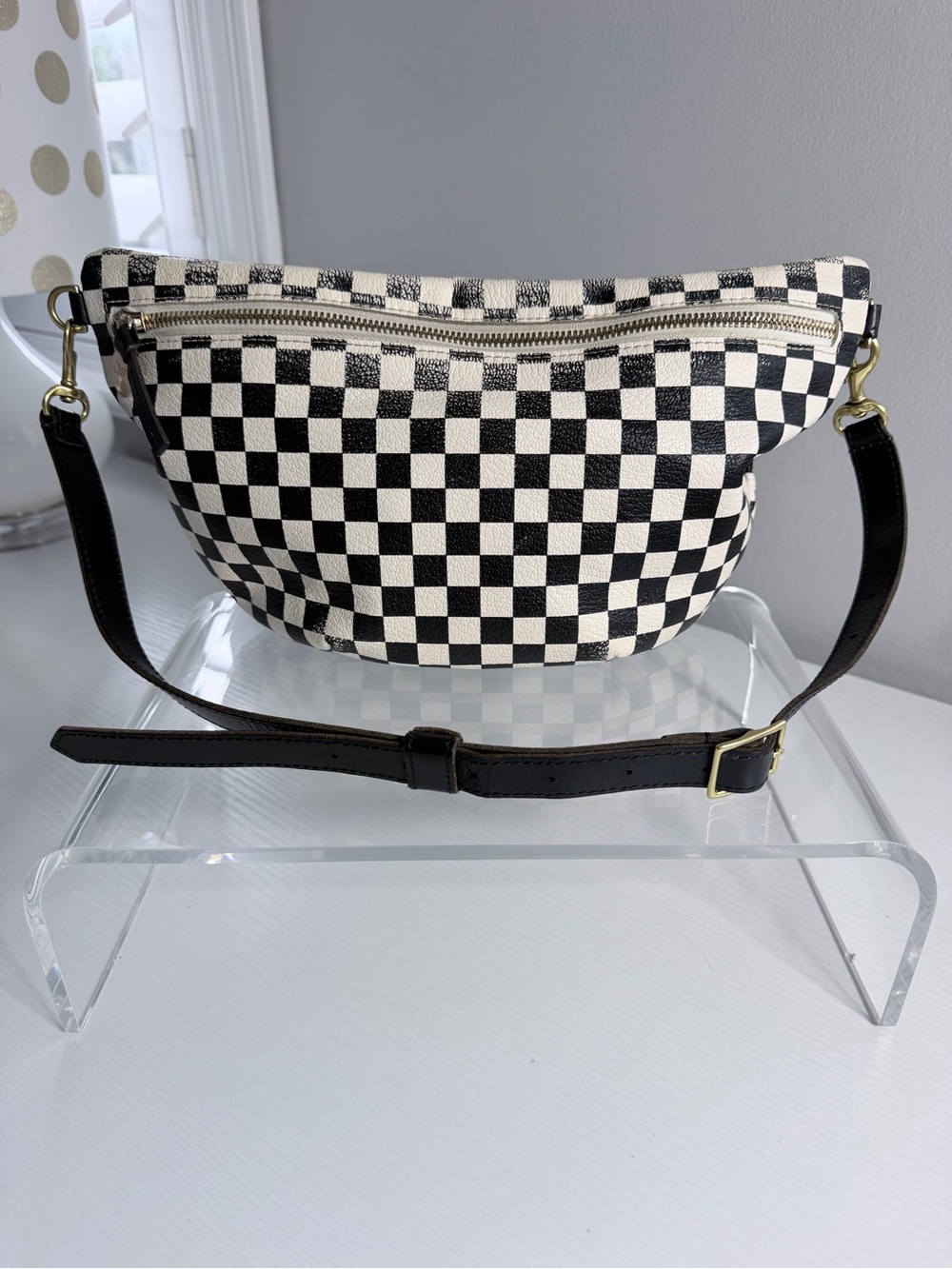 Clare V. Grande Fanny Bag in Black & White with Adjustable Strap
